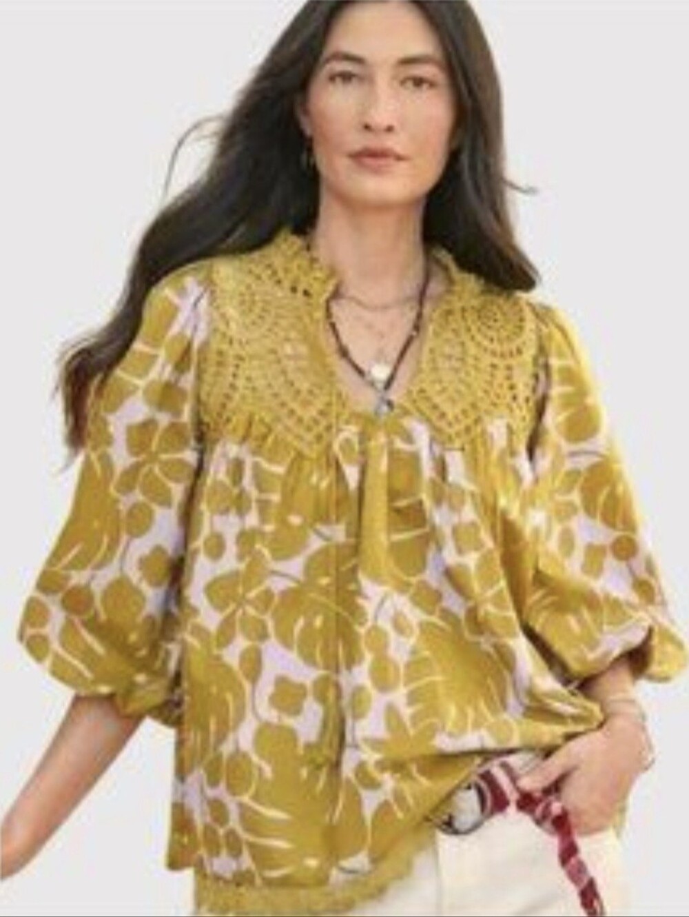 Sundance ANTHROPOLOGIE Harmonia Crochet-Yoke Floral Peasant Top Sz M